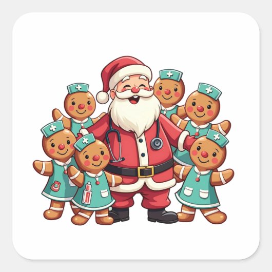 Santa Claus Gingerbread Nursing Squad Vierkante Sticker (Voorkant)
