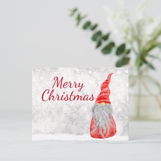 Santa Claus Gnome op Snowy Field  Briefkaart (Staand voorkant)