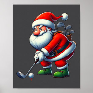 Santa Claus Golf Speler Kerstmis Xmas Sport Poster