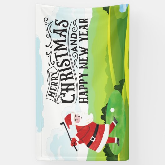 Santa Claus golft op kerstfeestdag Spandoek (Verticaal)