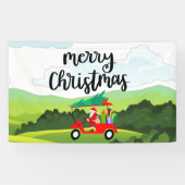 Santa Claus golft op kerstfeestdag Spandoek (Horizontaal)
