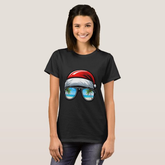 Santa Claus Hat Sungles Beach Christmas In July T-shirt (Voorkant volledig)