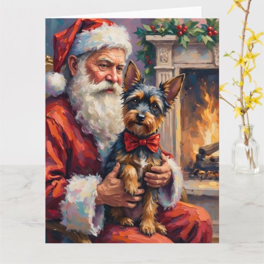 Santa Claus Holding Affenpinscher Christmas Art Kaart (Gele Bloem)