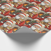 Santa Claus Holding Bengal Cat Christmas Art Cadeaupapier (Hoek)