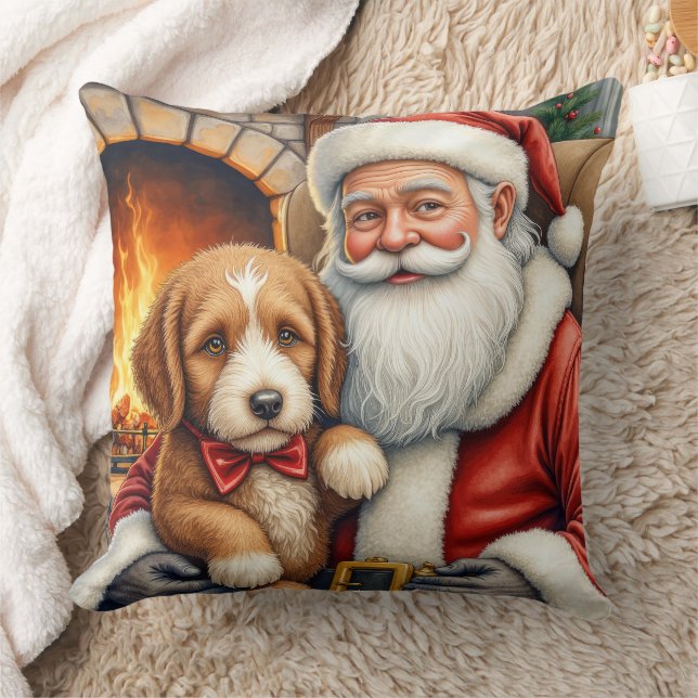 Santa Claus Holding Bernedoodle Christmas Art Kussen (Deken)