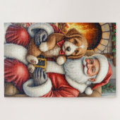 Santa Claus Holding Bernedoodle Christmas Art Legpuzzel (Horizontaal)