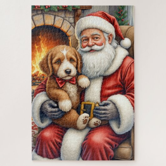 Santa Claus Holding Bernedoodle Christmas Art Legpuzzel (Verticaal)