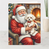 Santa Claus Holding Bichon Frise Christmas Art Kaart (Voorkant)