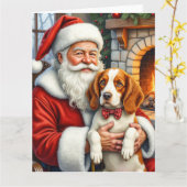 Santa Claus Holding Brittany Spaniel Christmas Art Kaart (Gele Bloem)