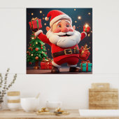 Santa Claus Holding Cadeau Poster (Keuken)