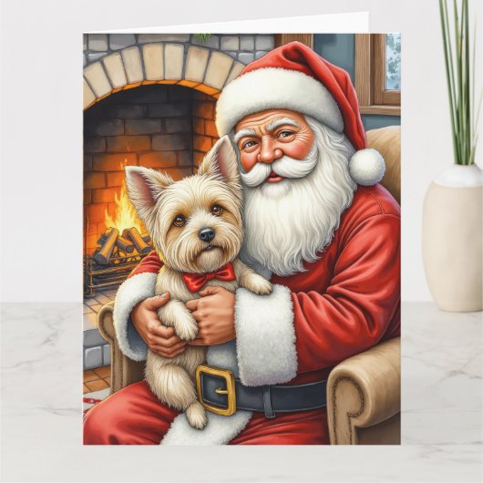 Santa Claus Holding Cairn Terrier Christmas Art Kaart (Voorkant)