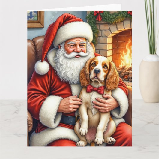 Santa Claus Holding Cocker Spaniel Christmas Art Kaart (Voorkant)