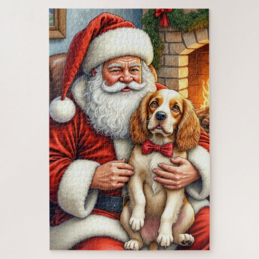 Santa Claus Holding Cocker Spaniel Christmas Art Legpuzzel (Verticaal)