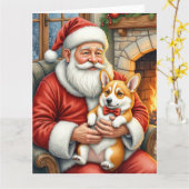 Santa Claus Holding Corgi Christmas Art Kaart (Gele Bloem)