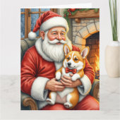 Santa Claus Holding Corgi Christmas Art Kaart (Voorkant)