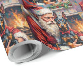Santa Claus Holding Doberman Christmas Art Cadeaupapier (Rol Hoek)