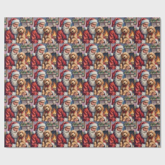Santa Claus Holding Goldendoodle Christmas Art Cadeaupapier (Vlak)