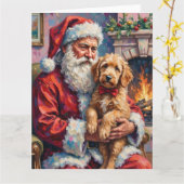 Santa Claus Holding Goldendoodle Christmas Art Kaart (Gele Bloem)