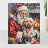Santa Claus Holding Maltese Christmas Art Kaart (Voorkant)
