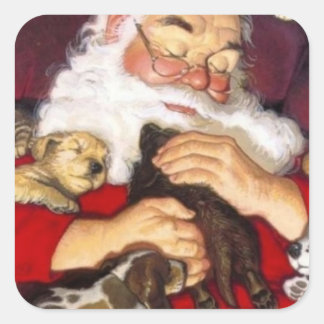 Santa Claus Holding Puppies Vierkante Sticker