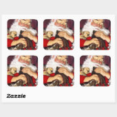 Santa Claus Holding Puppies Vierkante Sticker (Vel)