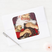 Santa Claus Holding Puppies Vierkante Sticker (Envelop)