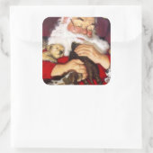 Santa Claus Holding Puppies Vierkante Sticker (Tas)