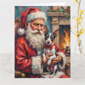 Santa Claus Holding Rat Terrier Christmas Art Kaart (Gele Bloem)