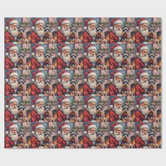 Santa Claus Holding Schnauzer Christmas Art Cadeaupapier (Vlak)
