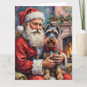 Santa Claus Holding Schnauzer Christmas Art Kaart (Voorkant)