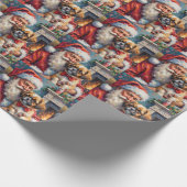 Santa Claus Holding Shih Tzu Christmas Art Cadeaupapier (Hoek)