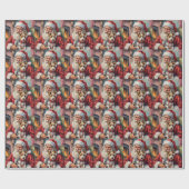 Santa Claus Holding Wirefox Terrier Christmas Art Cadeaupapier (Vlak)