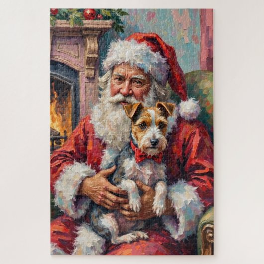 Santa Claus Holding Wirefox Terrier Christmas Art Legpuzzel (Verticaal)