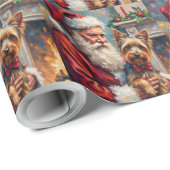 Santa Claus Holding Yorkshire Terrier Christmas  Cadeaupapier (Rol Hoek)