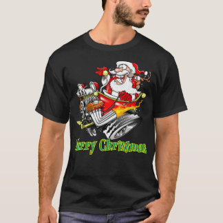 Santa Claus Hot Rod Sleigh Merry Christmas T-shirt