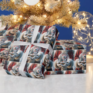 Santa Claus houdt een Wereldbol met pinguïnsneeuw  Cadeaupapier
