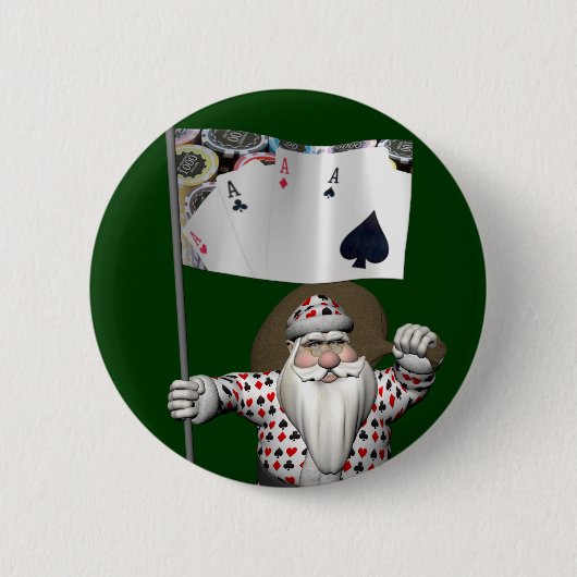 Santa Claus houdt van het spelen poker Ronde Button 5,7 Cm (Voorkant)