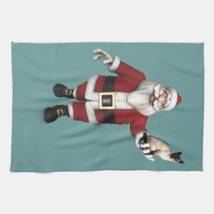 Santa Claus houdt van Siamese katten Theedoek