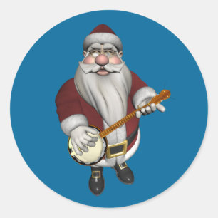 Santa Claus houdt van zijn banjo Ronde Sticker