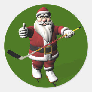 Santa Claus Ice Hockey Player Ronde Sticker