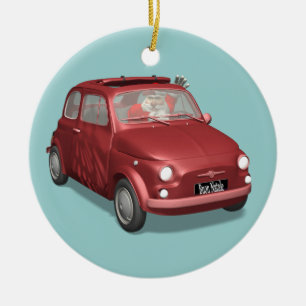 Santa Claus in Fiat 500 Keramisch Ornament
