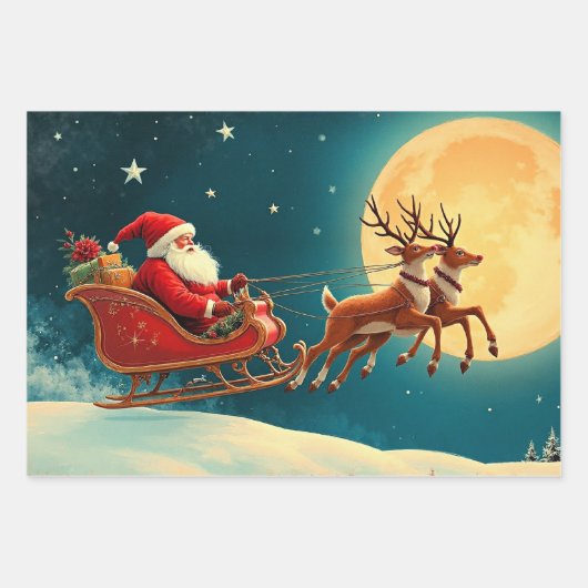 Santa Claus in Sleigh Inpakpapier Vel (Voorkant 3)