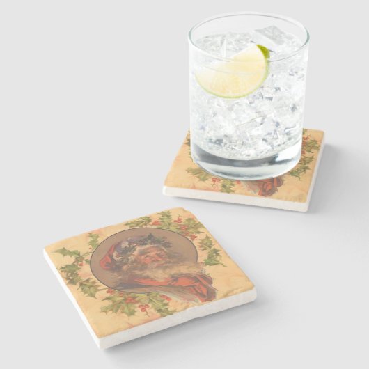 Santa Claus Kerstmis portret Stenen Onderzetter (Zijkant)