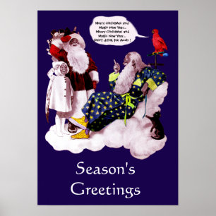 SANTA CLAUS, KLEINE ANGEL EN MERLIN kerstfeest Poster