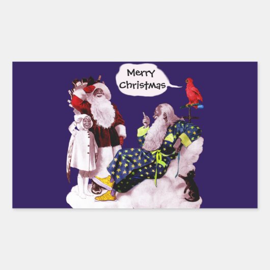 SANTA CLAUS, KLEINE ANGEL EN MERLIN kerstfeest Rechthoekige Sticker (Voorkant)