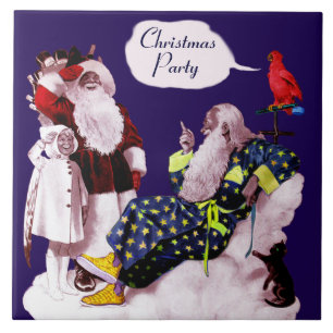 SANTA CLAUS, KLEINE ANGEL EN MERLIN kerstfeest Tegeltje