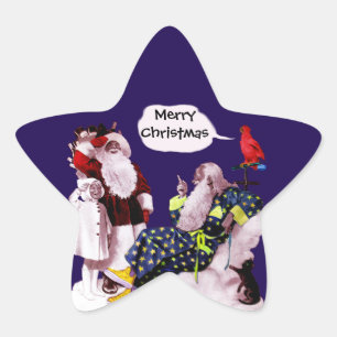SANTA CLAUS, KLEINE ANGEL EN MERLIN kerstster Ster Sticker