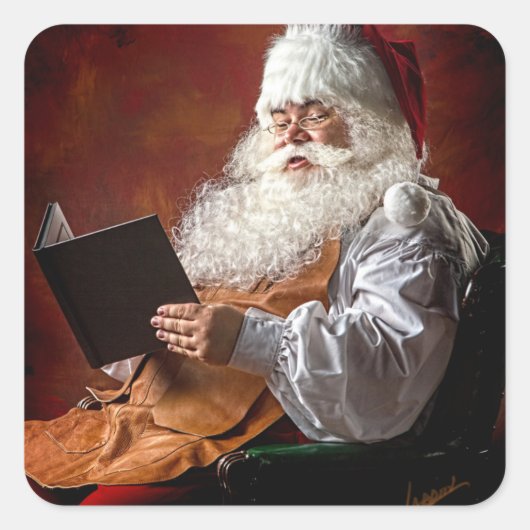 Santa Claus leest boek Vierkante Sticker (Voorkant)