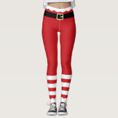 Santa Claus Leggings de Noël rouge et blanc (Devant)