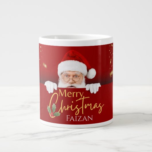 Santa Claus Merry Christmas Custom Name Coffee Mok (Voorkant)